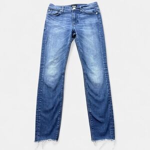 Hudson Natalie Ankle Super Skinny Jeans 27 Blue Mid Rise Raw Hem Frayed Stretch